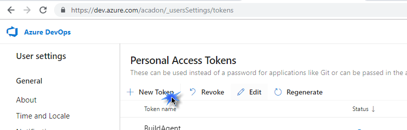 New PAT in AzureDevOps