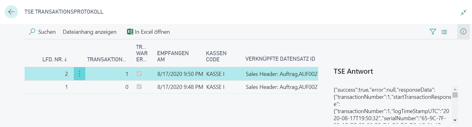 TSE transaction log