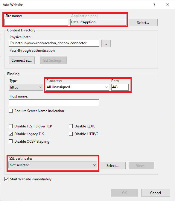 Add website dialog